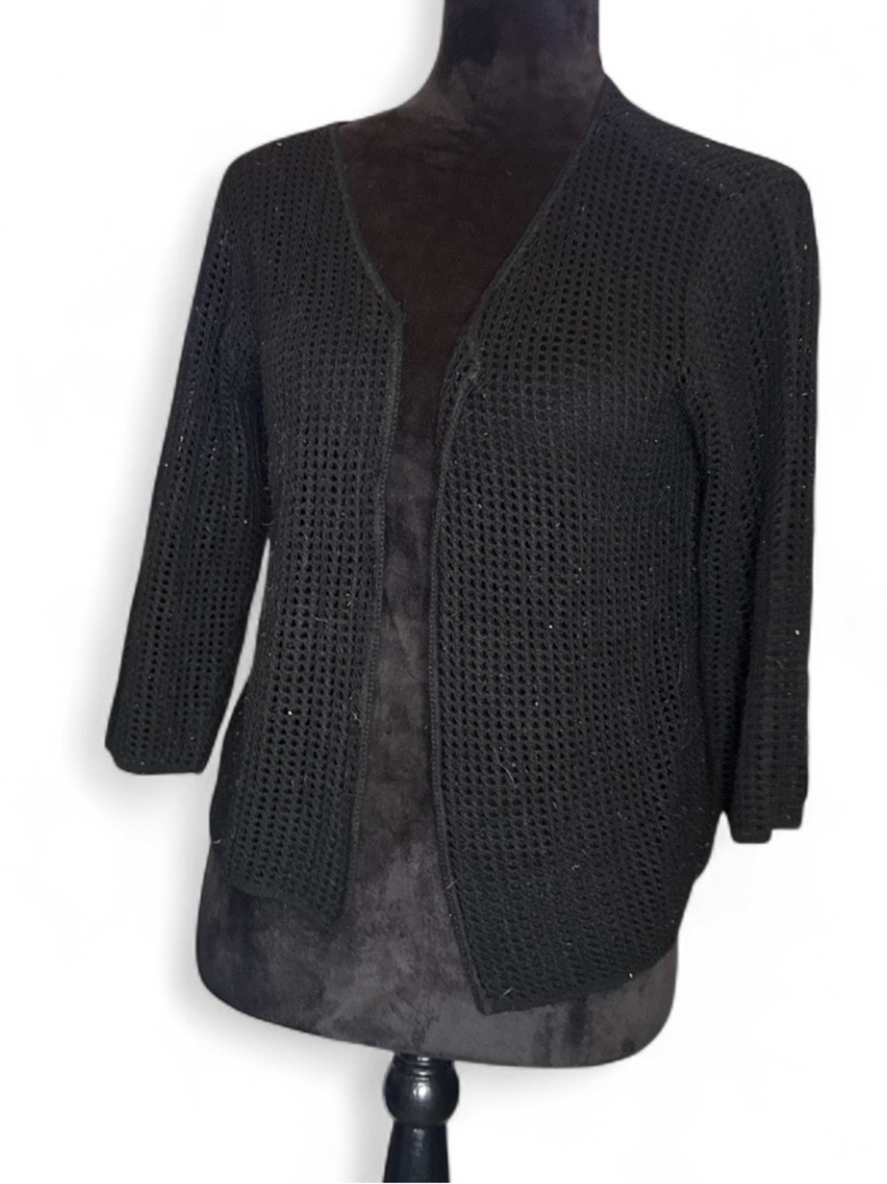 Black Open-Weave Women's Cardigan Sweater